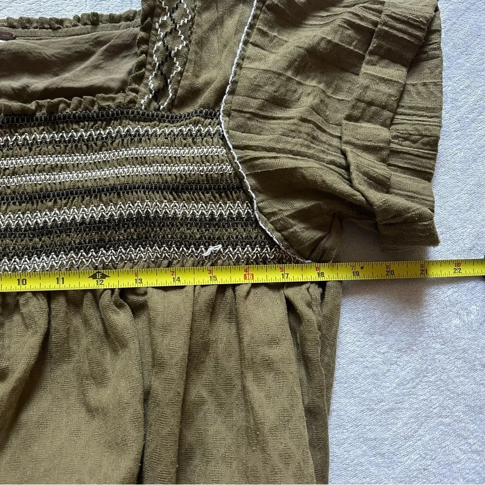 Free People Wandering Skies Smocked Boho Top Green Size XS - Picture 7 of 8